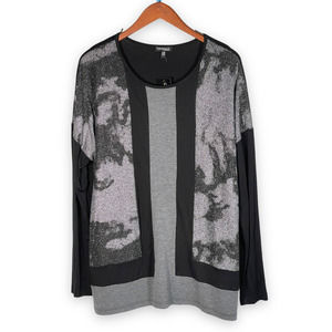 NEW Conrad C Collection Black and Silver Metallic Long Sleeve Sweater Sz L XL